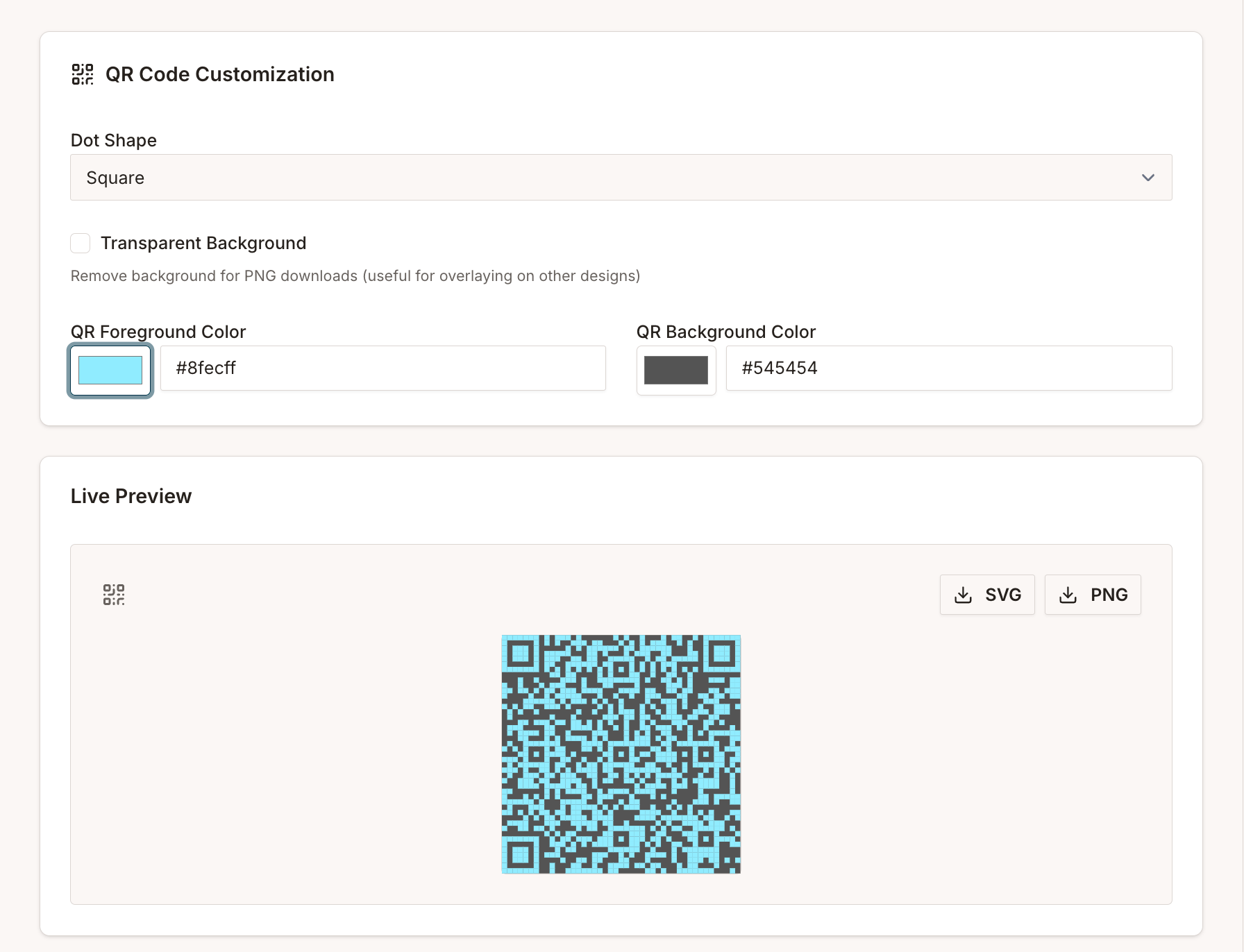 QR code and shareable link for guests to upload without an app